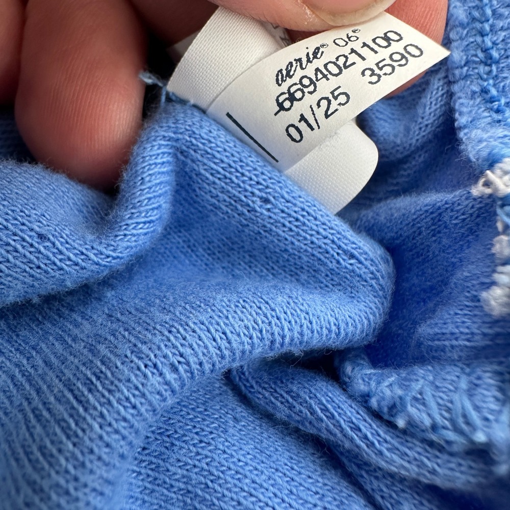 Aerie Blue Endless Summer Cropped Sweatshirt Ruffle Hem Tie Cuff Size Medium - Picture 9 of 9